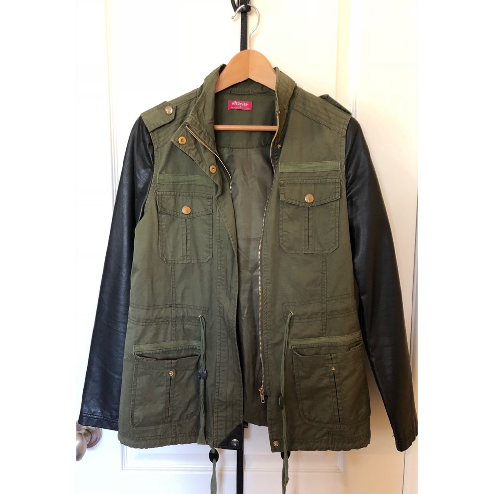Leather sleeved cargo jacket